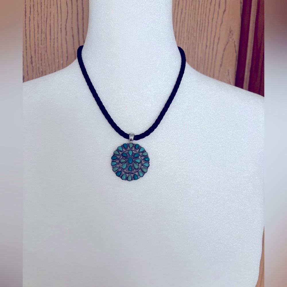 CHAPS Turquoise and Silver Medallion Pendant Necklace
